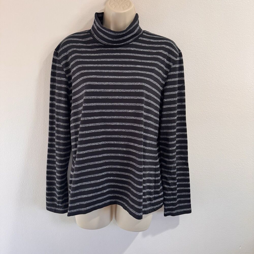 Saint James France Turtleneck Shirt 14 Pullover Black Gray Stripe Stretch Preppy